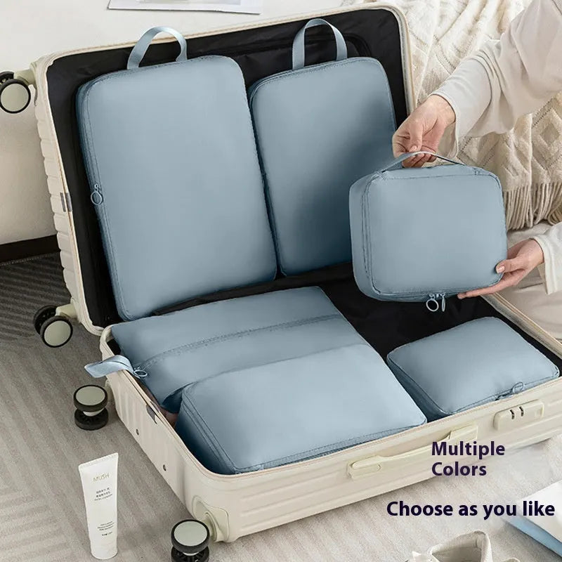 Travel buggy bag memory cloth six-piece compressed clothing luggage set in solid colours for leisure travel