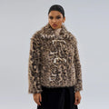 Women's leopard print polyester coat with a buckle detail on the lapel.
