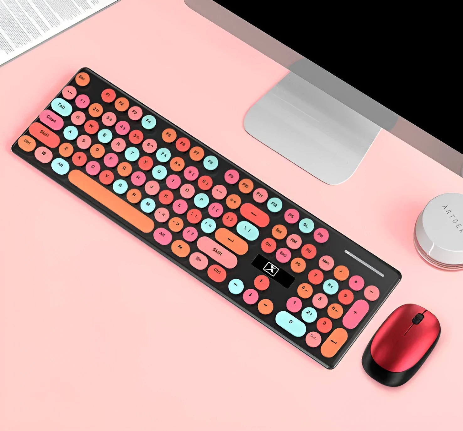 Wireless keyboard and mouse set with backlit keys and photoelectric mouse