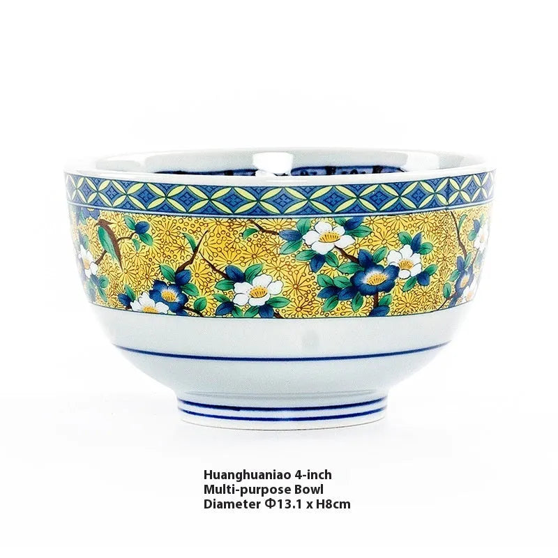 4-inch Japanese style porcelain bowl with retro floral pattern in golden peony design