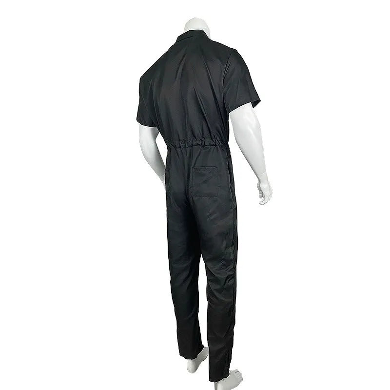 Men's cotton casual loose one-piece suit with top and shorts in black