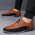 Men's casual leather shoes with low top, rubber sole, and leather toe cap in multiple colour options.
