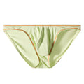 Men's ice silk modal hip-lift underwear shown in dark grey, colourful blue, pink, sky blue, and yellow green.