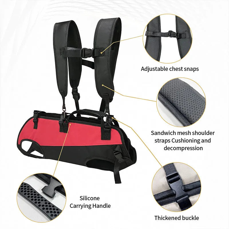 Solid colour Oxford cloth pet backpack shown in two-tone colours like black and khaki, with adjustable straps.