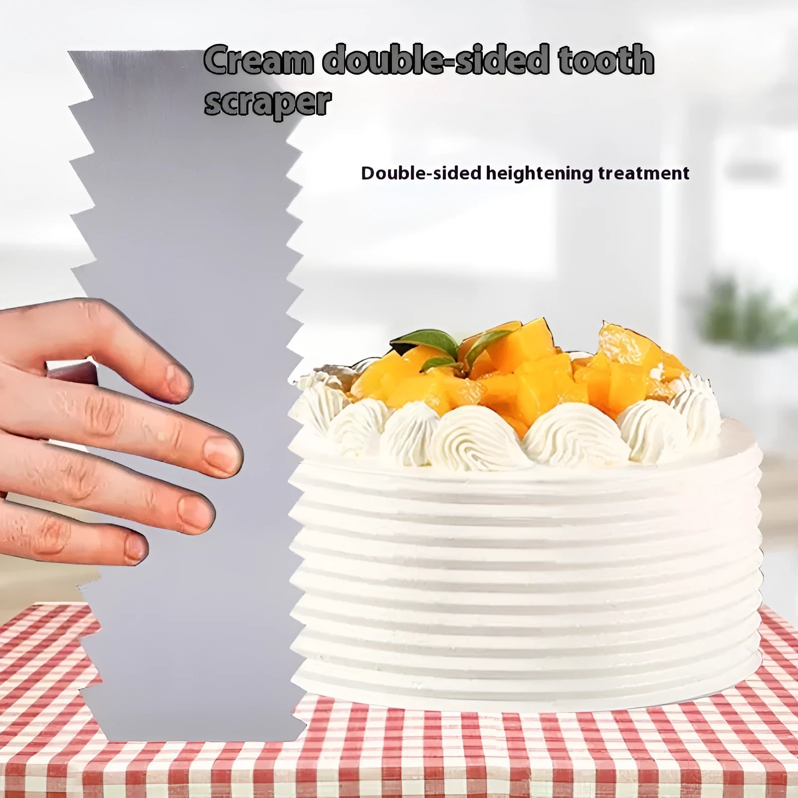 Stainless steel cream scraper with polygon pattern edges for cake decorating