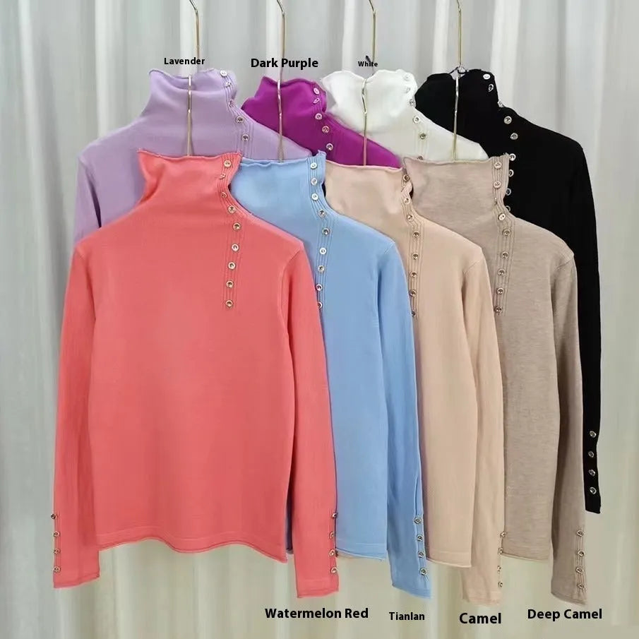 Slim fit core-spun yarn knitted bottoming shirt in light camel colour showing 3D pattern texture