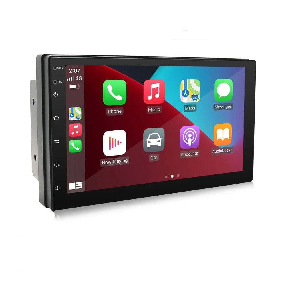 Universal black Carplay navigation radio with 7-inch screen, dimensions 178x102x45mm.