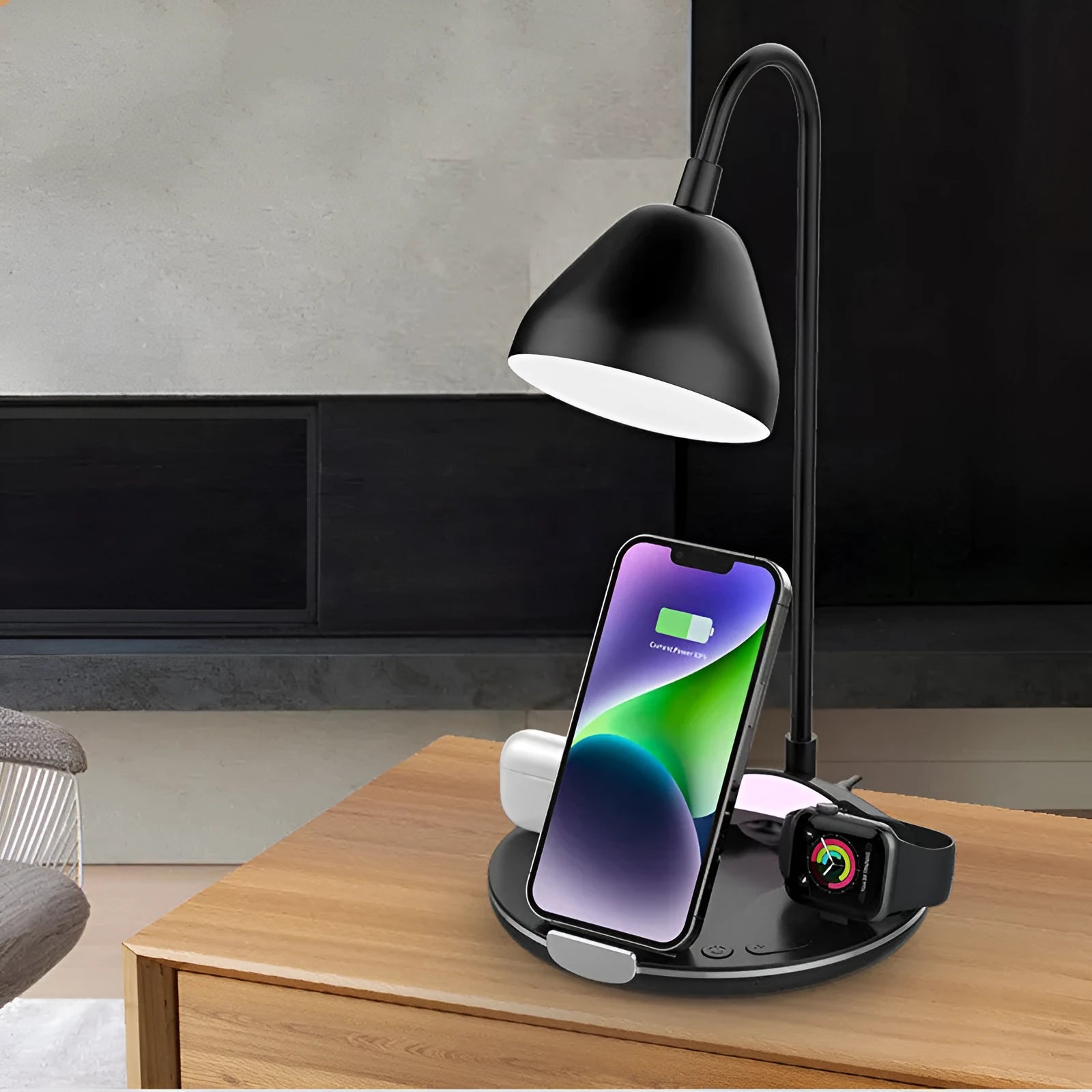 Magnetic folding wireless charger in black or white with tri-fold design