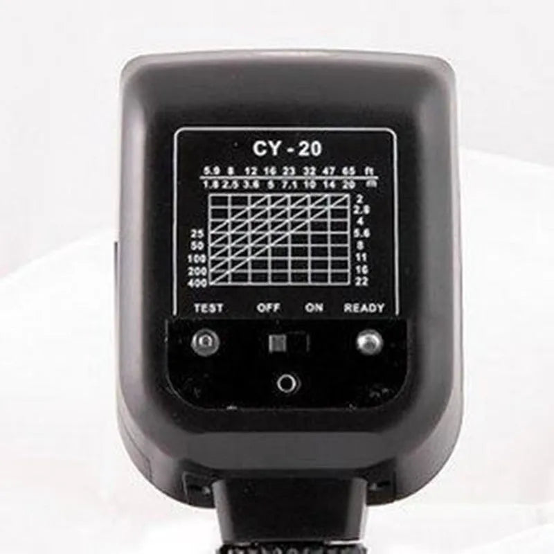 Silver hot shoe flash unit with head rotated upward, shown mounted on a DSLR camera.
