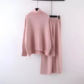 Women's beige acrylic fibre sweater and wide leg pants two-piece casual set