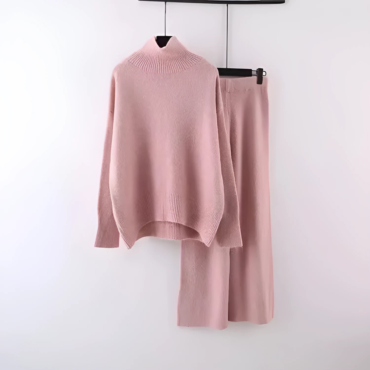 Women's beige acrylic fibre sweater and wide leg pants two-piece casual set