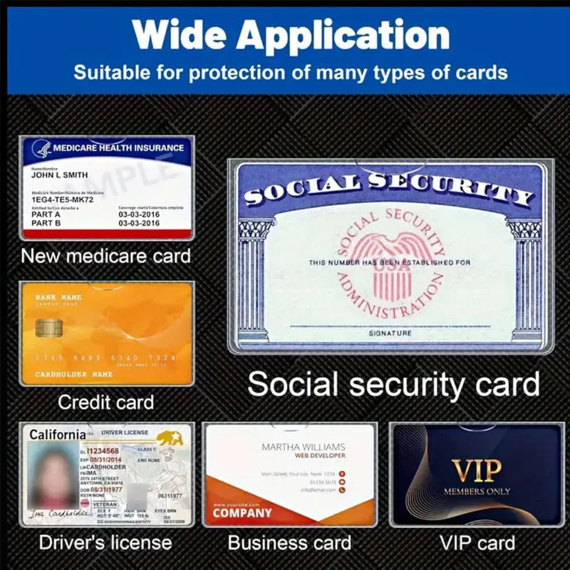 Transparent PVC waterproof social security card holder showing dimensions 9.7cm by 5.9cm