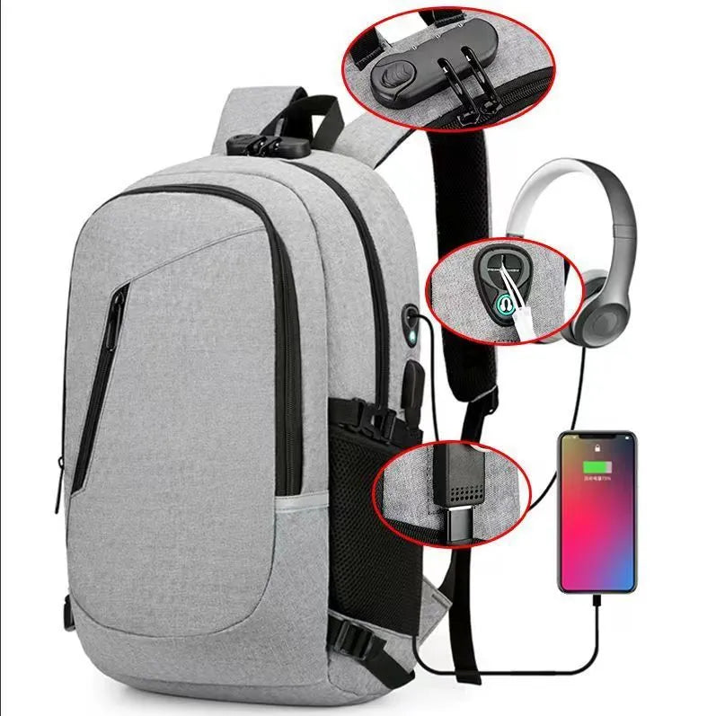 Men's solid colour Oxford cloth computer backpack with 20-35 litre capacity