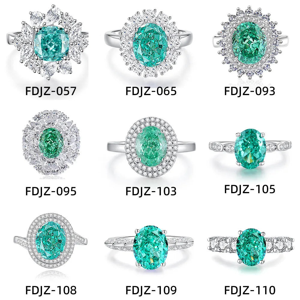 S925 sterling silver women's ring with geometric elliptical design featuring emerald stone and Palaibahao diamond inlay