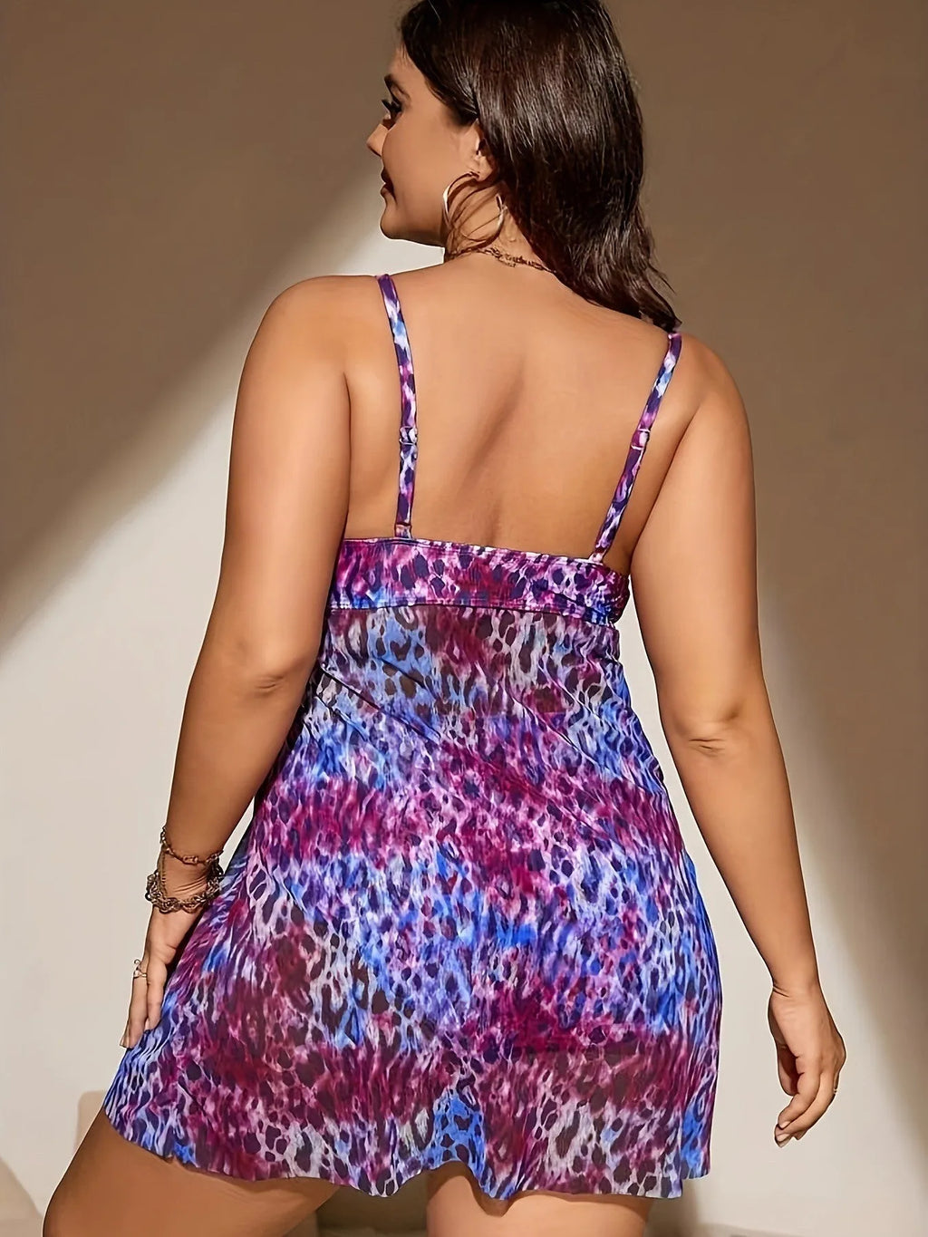 Plus size women's split skirt bikini set in polyester fabric for swimming
