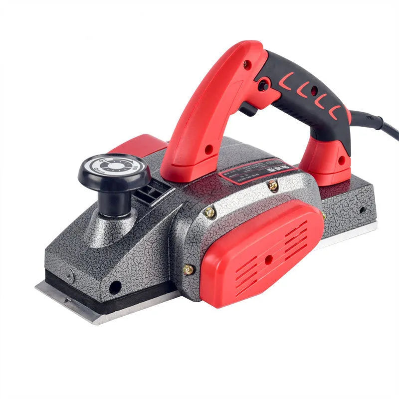Red desktop electric wood planer with 82mm width and aluminium housing