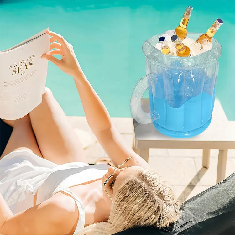 Yellow inflatable PVC ice bucket for beer steins at outdoor parties and events
