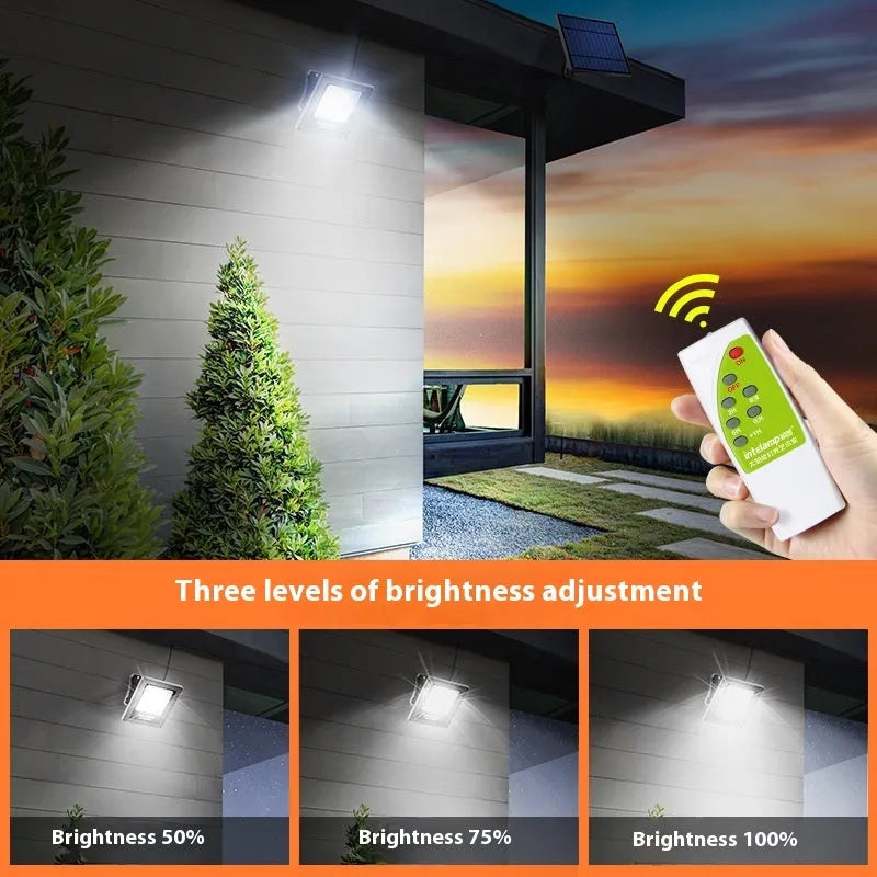 Outdoor solar courtyard light with IP65 waterproof rating showing solar panel and LED illumination