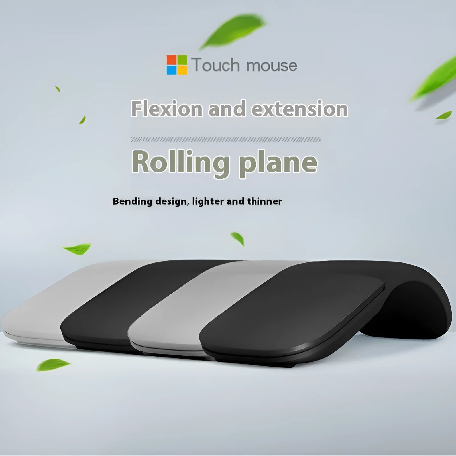 Folding Bluetooth wireless mouse showing compact folded form and unfolded 131.2mm working size