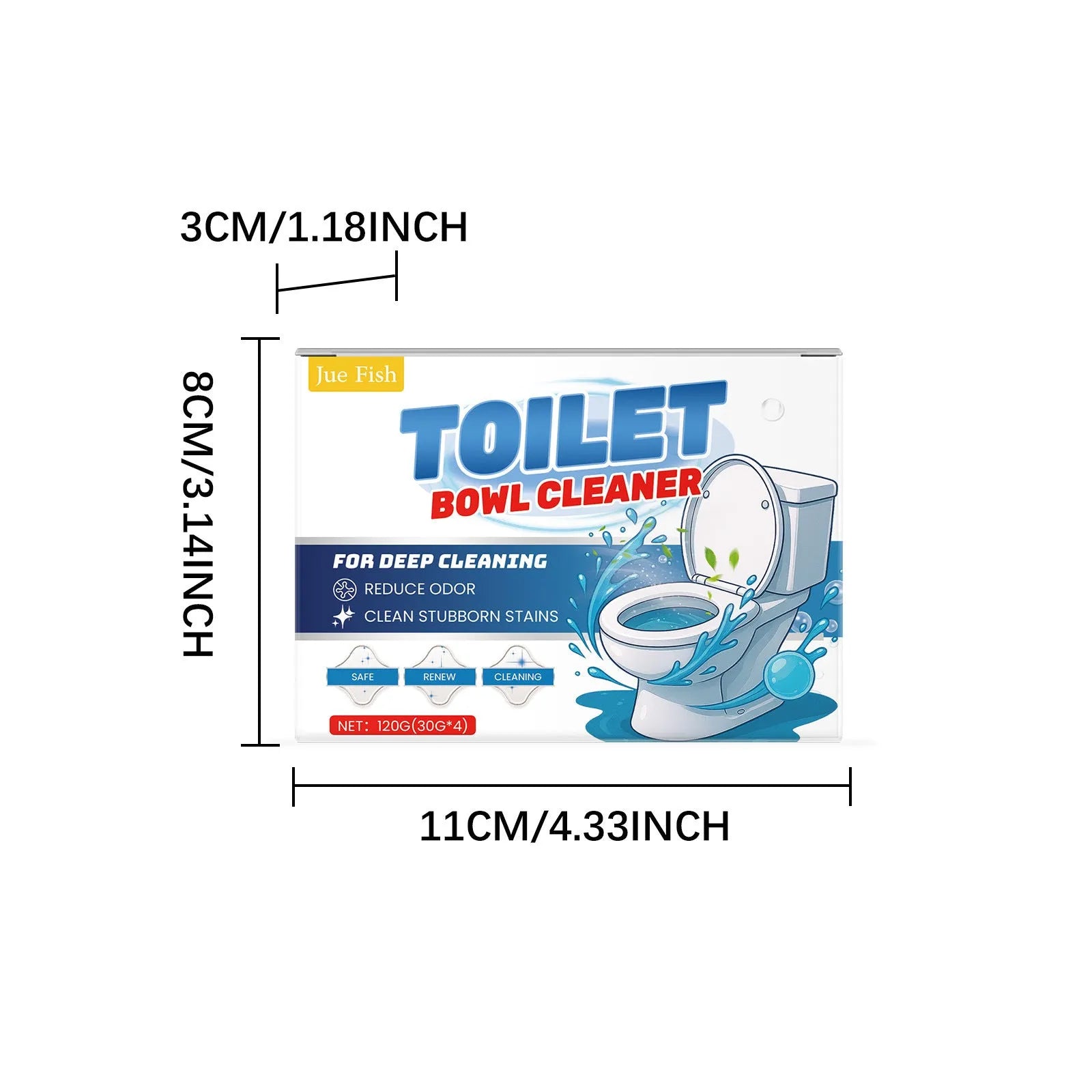Four sachets of toilet cleaning powder with a measuring scoop for urine stain removal