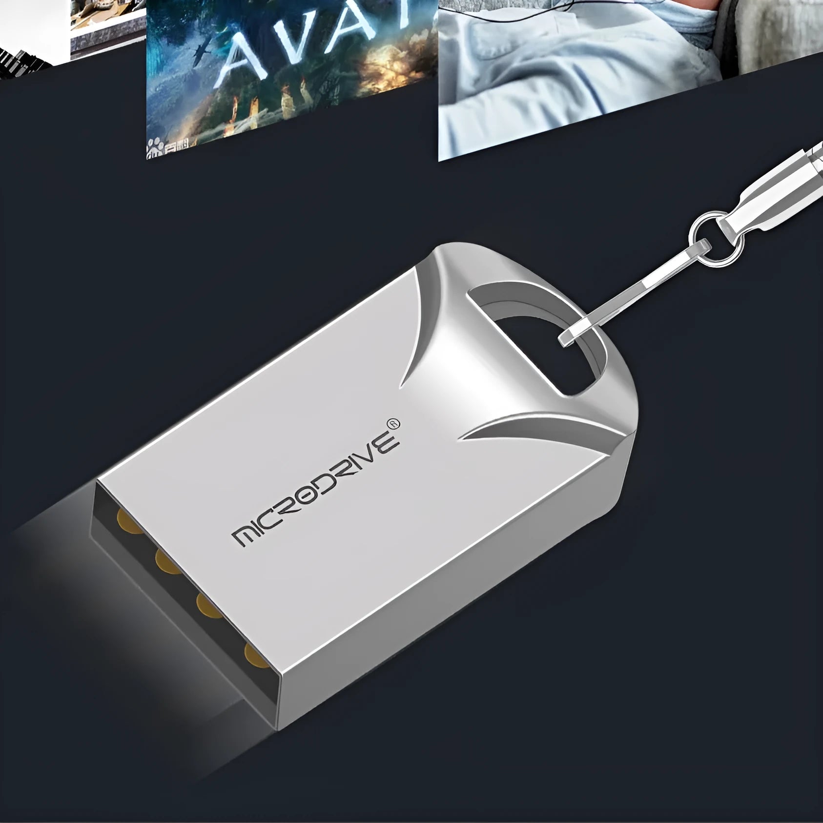 Mini metal USB flash drive in black or silver showing compact 23mm length with standard USB connector