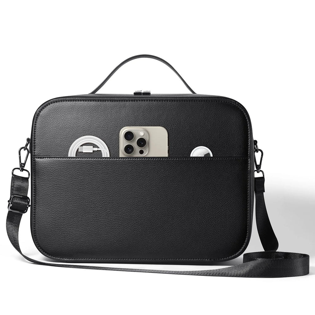 Vision Pro MR headset storage box in black Superfiber material showing interior dimensions