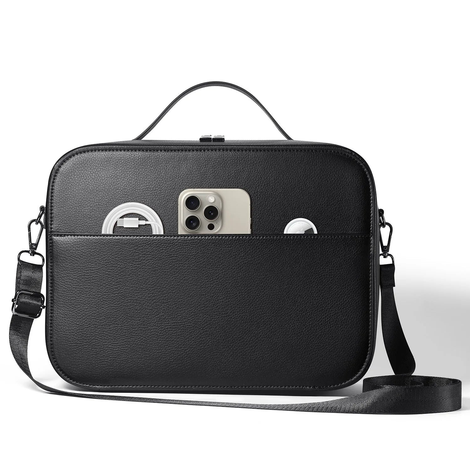 Vision Pro MR headset storage box in black Superfiber material showing interior dimensions