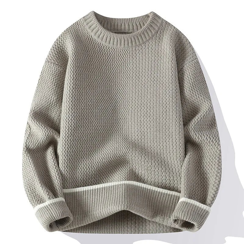 Men's grey loose fit round neck pullover sweater for casual autumn winter wear