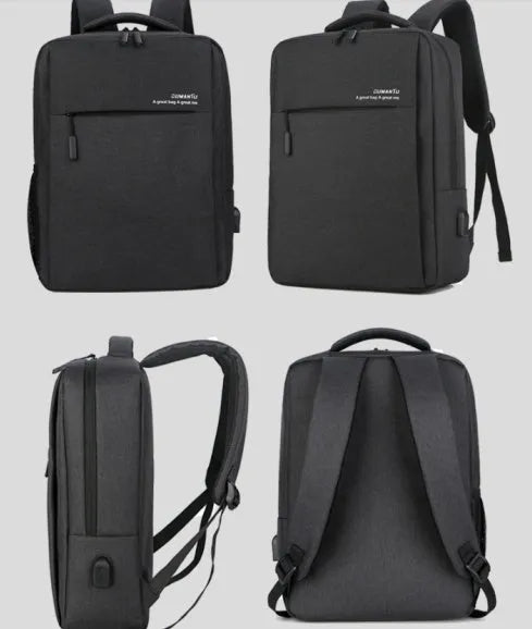 Black waterproof Oxford cloth laptop backpack with shoulder straps for a 15.6-inch device.