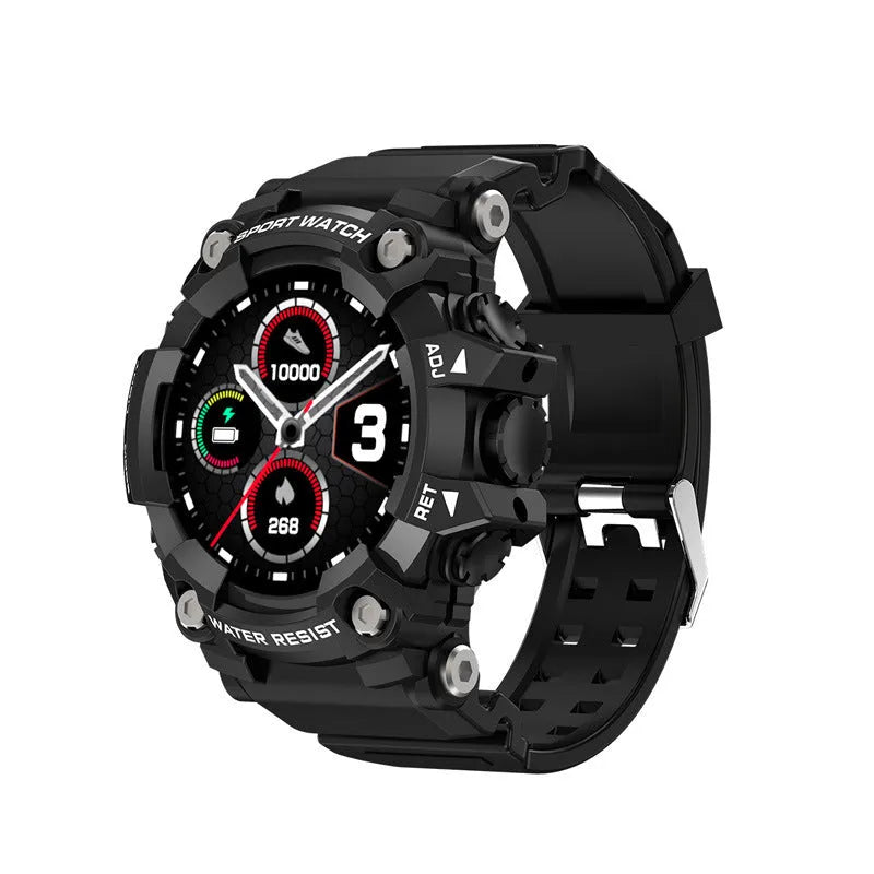 T6 tactical smart watch with 1.3 inch screen in black or green colour showing alloy construction and wristband