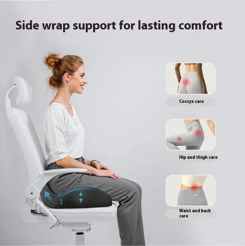 Memory foam office chair cushion in light grey measuring 46 x 43 x 12 cm