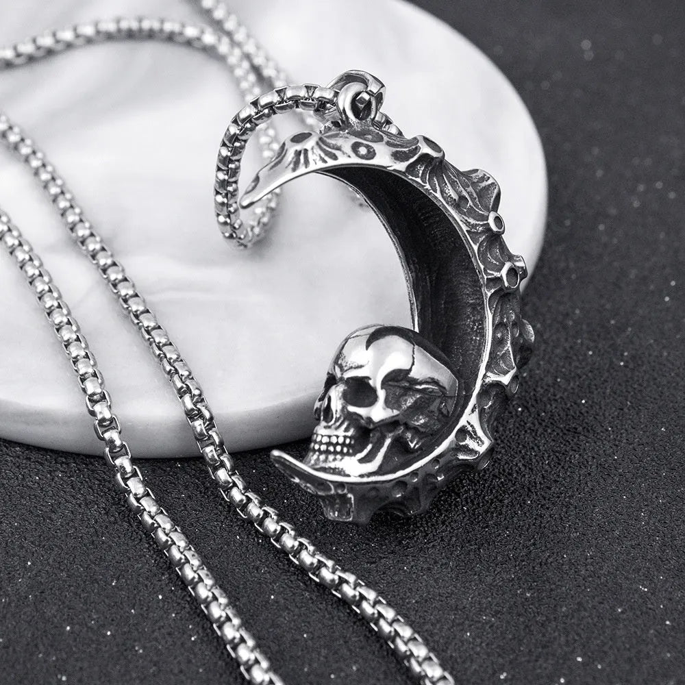 Men's silver electroplated alloy pendant necklace with six design options on stainless steel chain