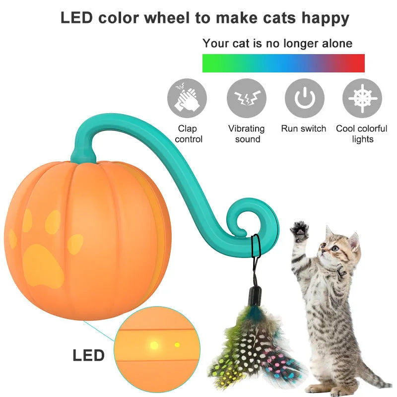 Electric cat toy ball with luminous design in watermelon or pumpkin pattern