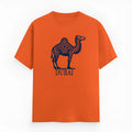 Orange loose fit cotton t-shirt with short sleeves and a round neck on a hanger.