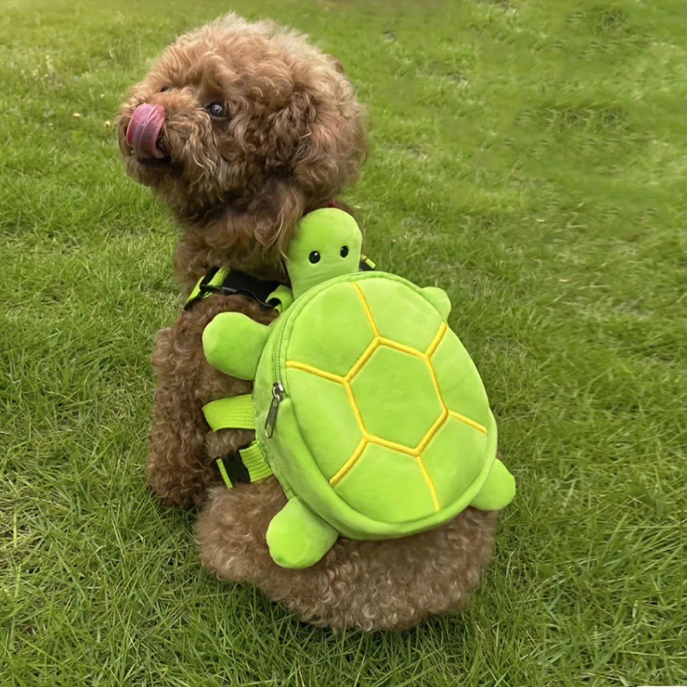 Turtle-shaped velvet dog backpack harness with metal zipper in four colour options