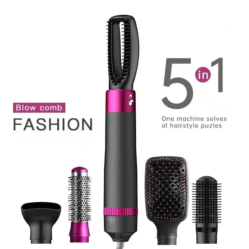 Dyson grey 5-in-1 hair dryer styling brush with interchangeable brush heads on white background