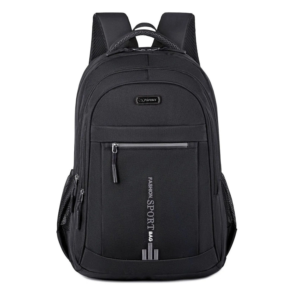 Oxford cloth business backpack with air cushion straps showing sewing line detail in blue colour.