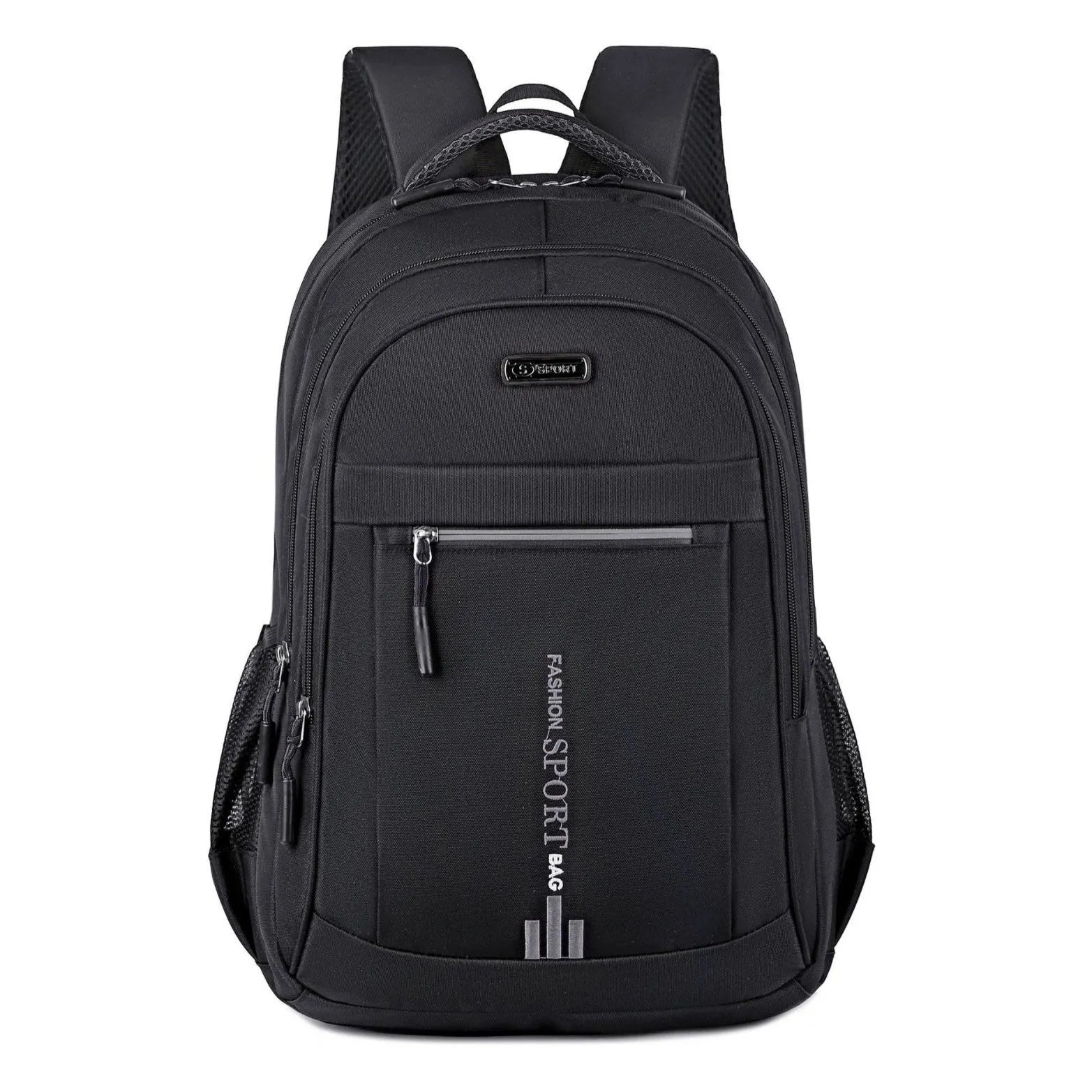 Oxford cloth business backpack with air cushion straps showing sewing line detail in blue colour.