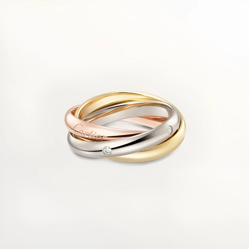 Silver geometric U-shaped couple wedding rings with full diamond setting option