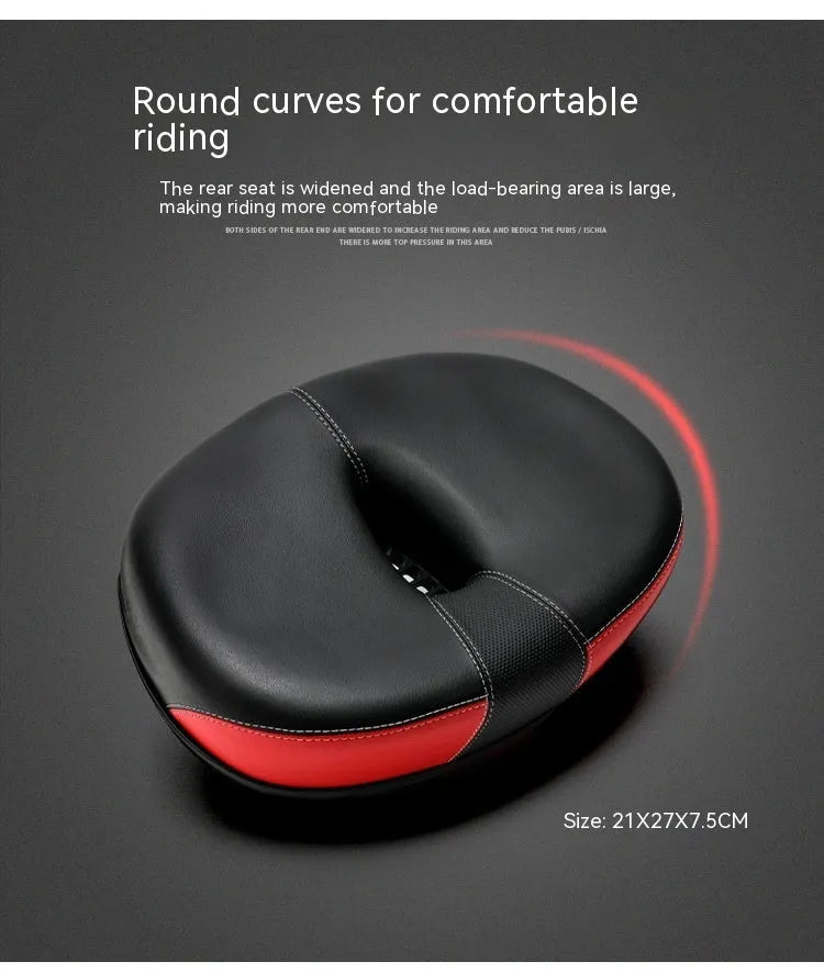 Thickened plus-size bicycle saddle in red with shock absorber and reflective stickers