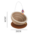 Large integrated cat scratching post and bed with sisal rope surface and flannel nest.