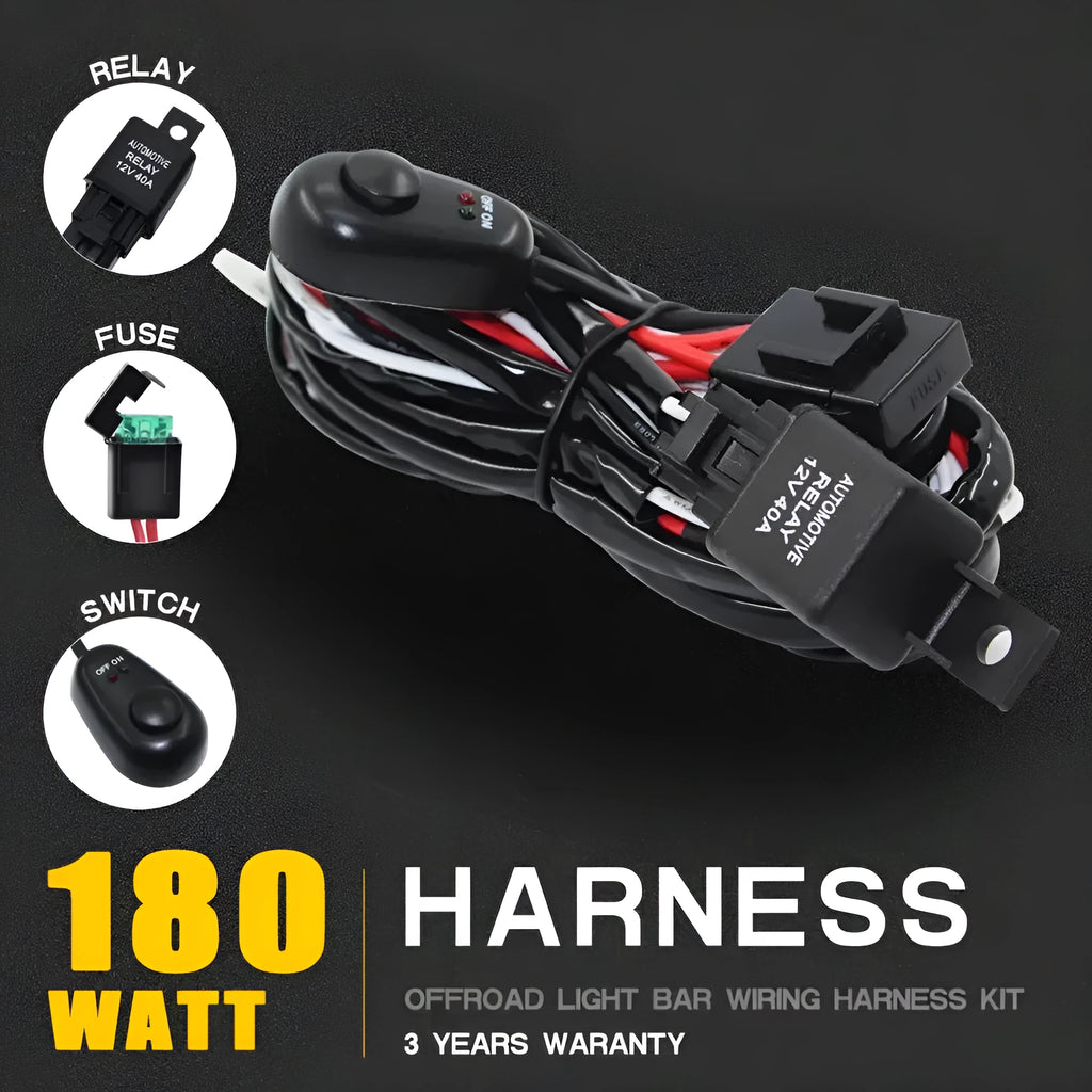 One drag two LED work light wiring harness with 2 metre silicone cable for automotive spotlight installation