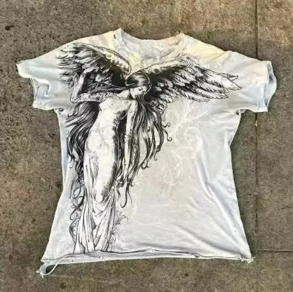 Gothic style men's short sleeve t-shirt with cartoon print in HQ929 colour