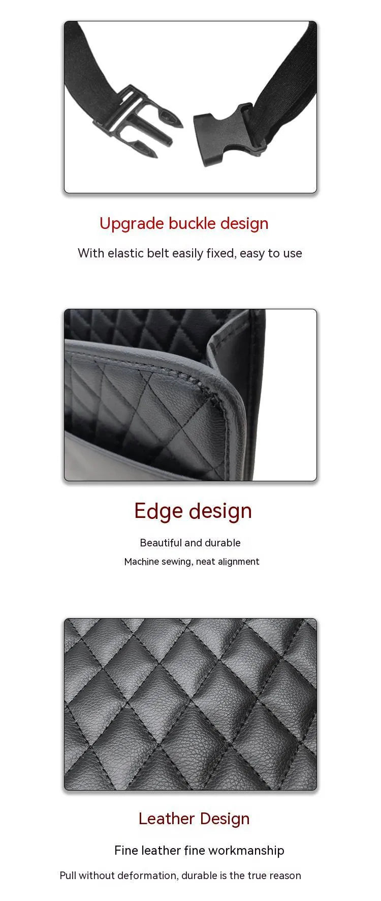 Hanging leather automotive storage bag organiser in 25x25cm dimensions
