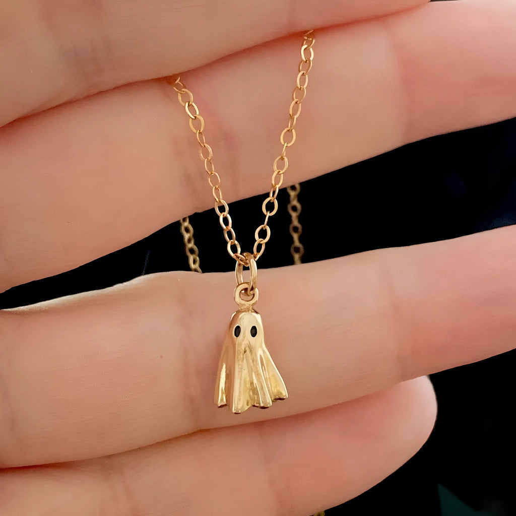 Ghost pendant necklace on twisted stainless steel chain with titanium steel detail