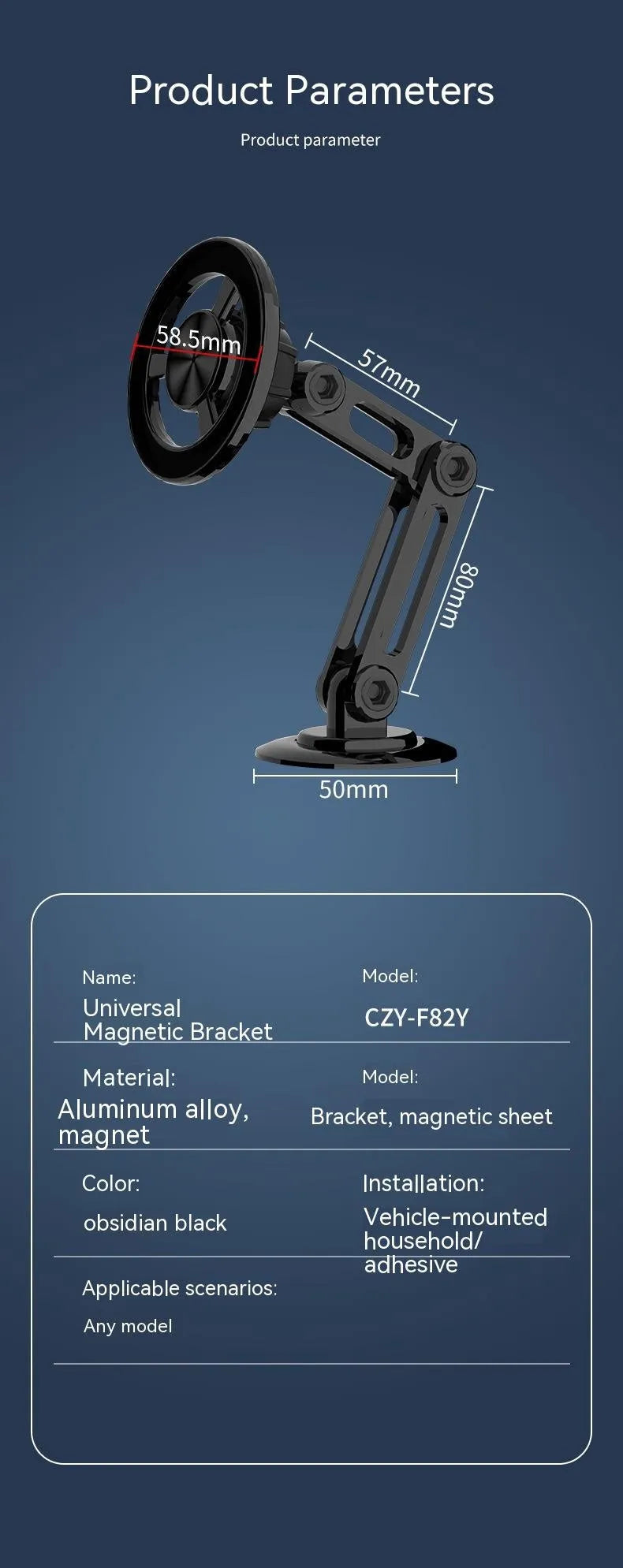 All-metal magnetic car phone holder with magnetic rings available in black silver gold rose gold colours