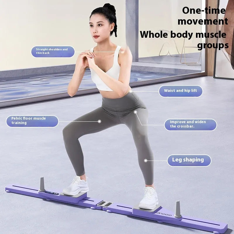 85cm long multifunctional split skiing machine trainer in peach sky pink on a home floor.