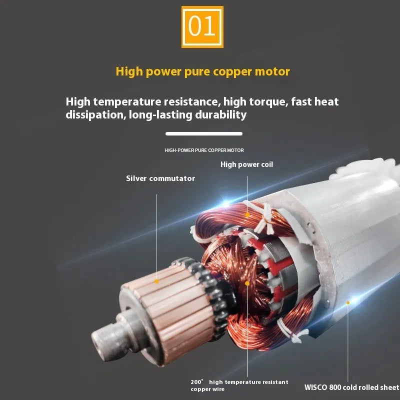 125mm household angle grinder with 1050W motor, side handle, and grinding disc