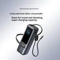 25000mAh fast charging power bank in black with two-wire connection and compact size
