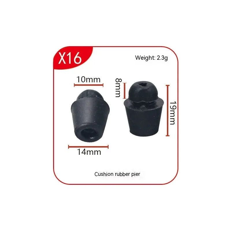 Ten rubber automobile buckle buffer clips for trunk shock absorption in X16 colour